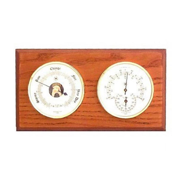 Bey Berk International Bey-Berk International Brass Barometer & Thermometer with Hygrometer on Oak Wood WS111 - main